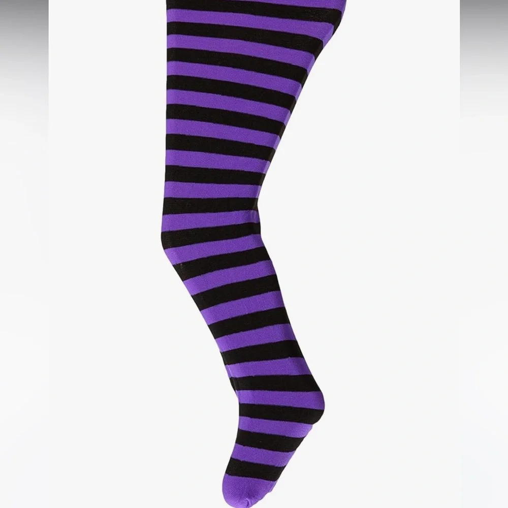 Jefferies Socks Girl 8-10 Years Girls Black Purple Stripe Tights Halloween Witch